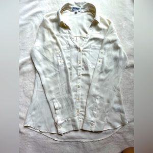 Express Portofino Women Slim Fit Button-Down Cream Shirt, Medium